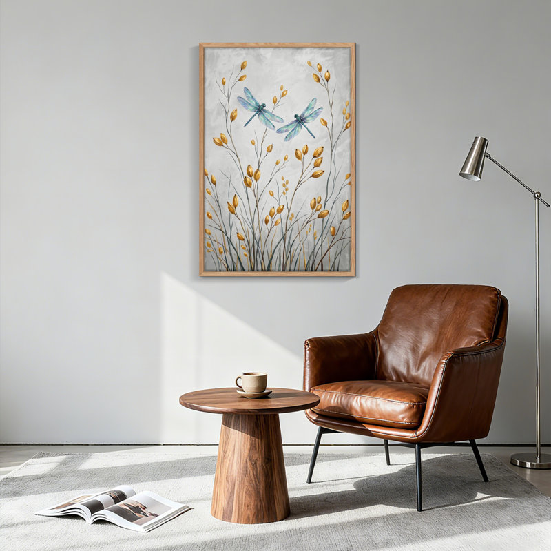 Ensemble de 1 tableau sur toile « Prairie de libellules », H 48 po x l 36 po, Naturel