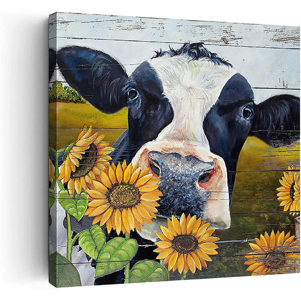 Sunflower Cow On Canvas Painting