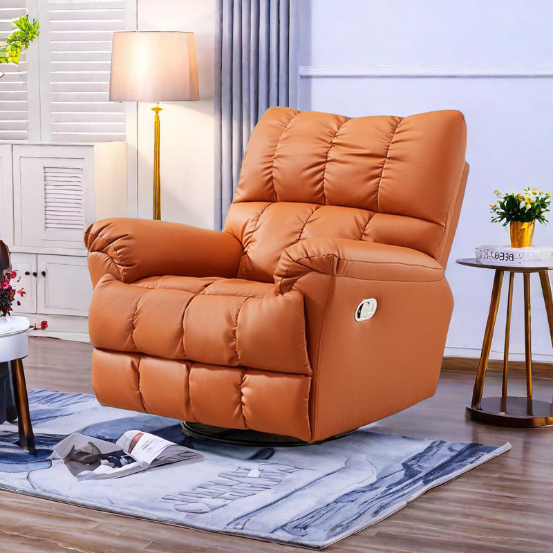 Eco-Leather Recliner With High Resilience Swivel Recliner, Orange