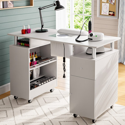  Kylan Professional Nail Desk with Dust Collector, Wirst Cushion and Multi-Storage, for Salon and Home Use