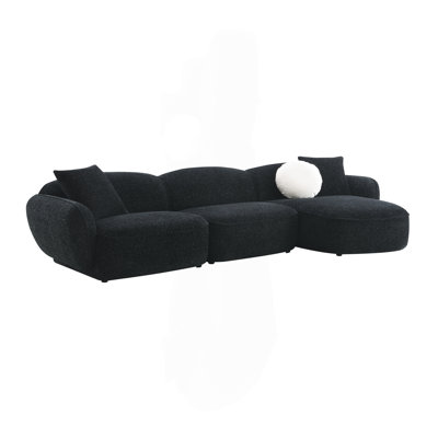 Lucifer Black & White Shimmer Fabric Sectional Sofa W/3 Pillows