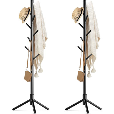Wooden Coat Rack Stand With 8 Hooks New Zealand Pine 3 Adjustable Coat Standing Tree Easy Assembly For Coats, Hats, Scarves And Handbags For Entryway, Hallway, Bedroom, Office,2 PCS