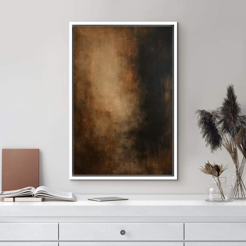 «Dark Brown Abstract Misty Art», reproduction d'art sur toile encadrée, H 24 po x l 16 po x P 1,5 po, Cadre flottant blanc