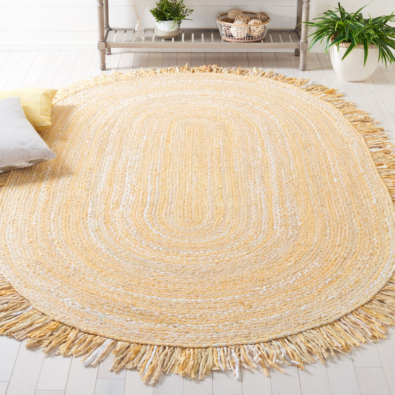 Tapis rond en coton tissé à plat à la main beige Holbeach, Ovale 5 pi x 8 pi