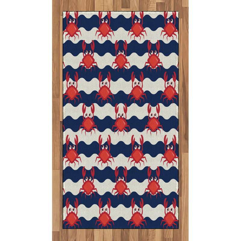 Crabs Nautical High Density Long Fiber Poly Threads Decorative Area Rug Carpet, Rectangle 2'7" x 5'