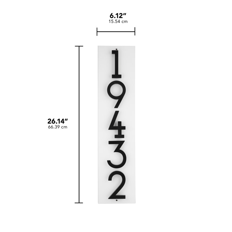 Floating Stand-Off 5-Number Vertical Sign, White /W/ Black Modern Font Numbers, Yes