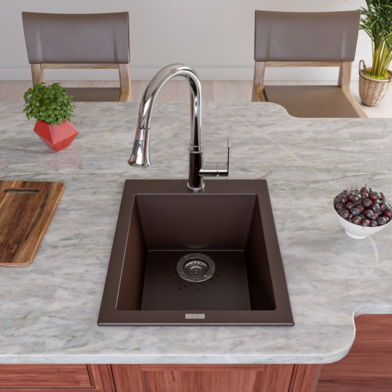 19.88'' L Single Bowl Granite Kitchen Sink, Chocolate