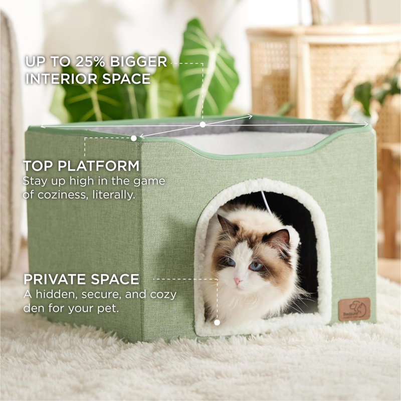 Lits pour chats pour chat - Grande grotte pour chat avec cage à griffes, cache-chat pliable, 16,5 po x 16,5 po x 13 po,, Vert