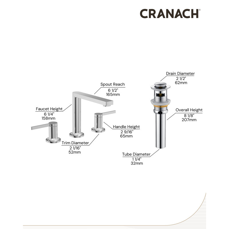 Widespread Bathroom Faucet with Pop-Up Drain, 2-Handle 3-Hole Modern Bathroom Sink Faucet in Polished Chrome, Chrome
