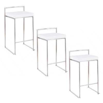 Fuji 26" Contemporary Stackable Counter Stool In Stainless Steel With White Velvet Cushion By Lumisource - Set Of 3