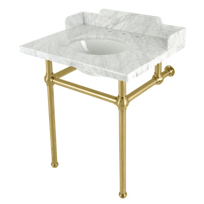 Lavabo console en marbre Carrara de 30 pouces avec pieds en laiton Kingston (8 pouces, 3 trous) Kingston