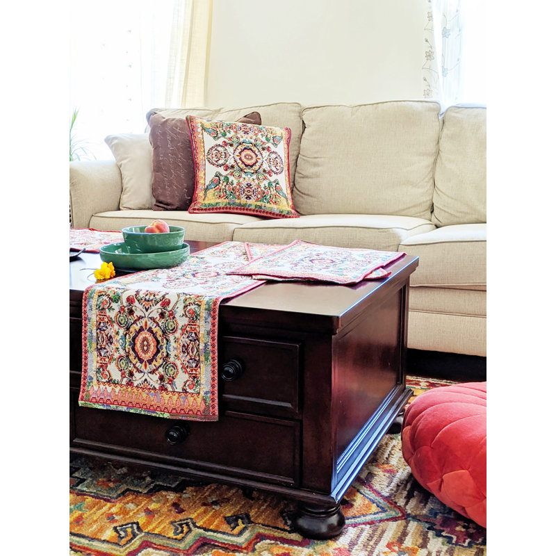 Paisley Cotton Blend Table Runner, 54" L x 1" W, White
