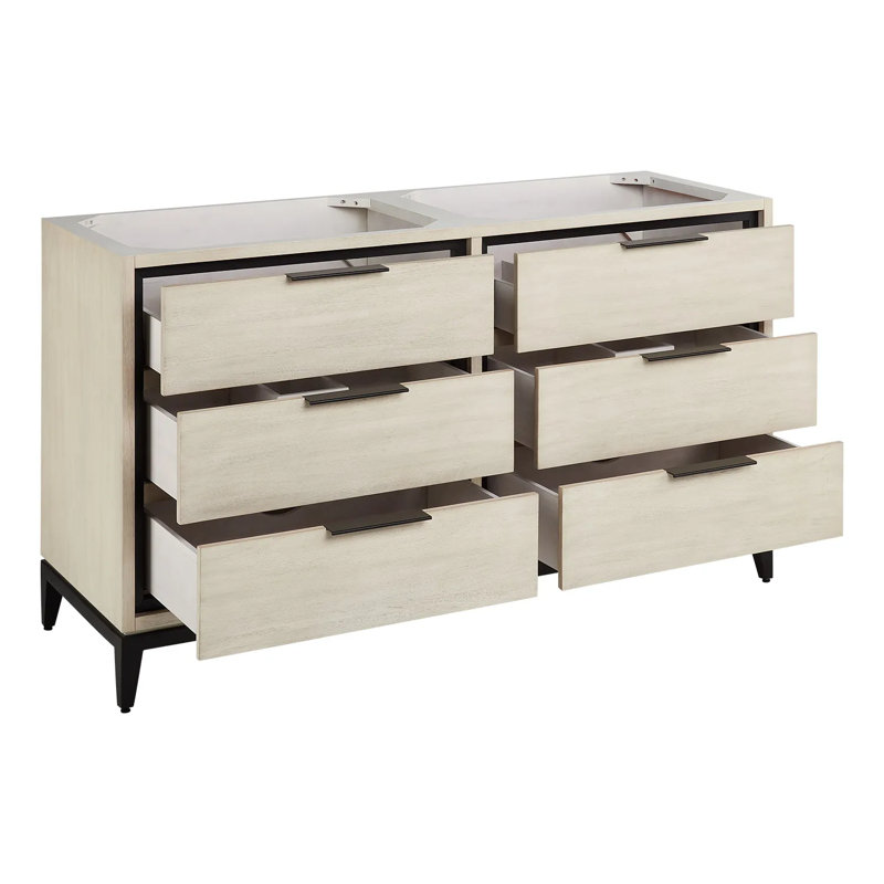 60" Hytes Double Bathroom Vanity Set with Rectangular Undermount Sinks, Carrara Marble, 8" Centers, Sky Gray