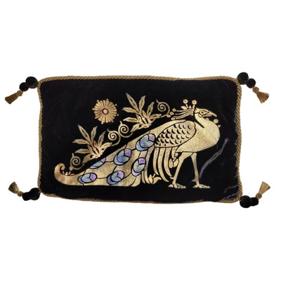 Peacock I Velvet Rectangular Pillow Cover