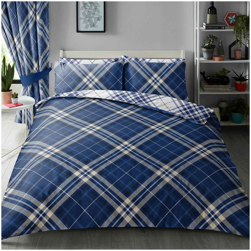 Cotton Blend Plaid Duvet Cover Set with Pillowcases, Single Duvet Cover Set + 1 Standard Pillowcase