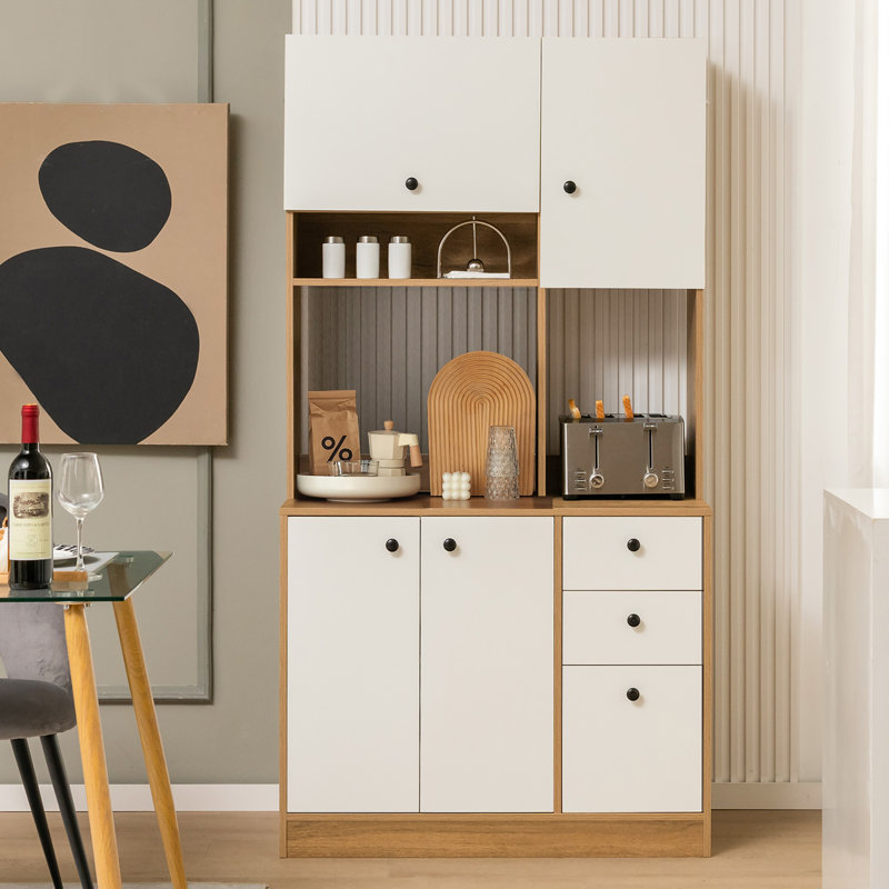 Verdigre 71'' Kitchen Pantry, White/Natural