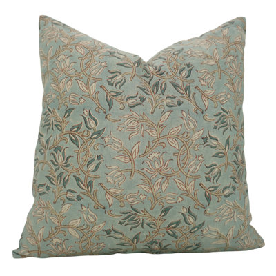 Hand Block Print Pillow Cover Cushion, Decorative Throw Pillow Case, 16X16 Inch Handmade Linen Cushion Cover, Floral Home Decor Kamal Dutta