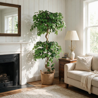 Ficus artificiel 6 pi en pot blanc pour décor intérieur extérieur couvert, 1pc / ensemble