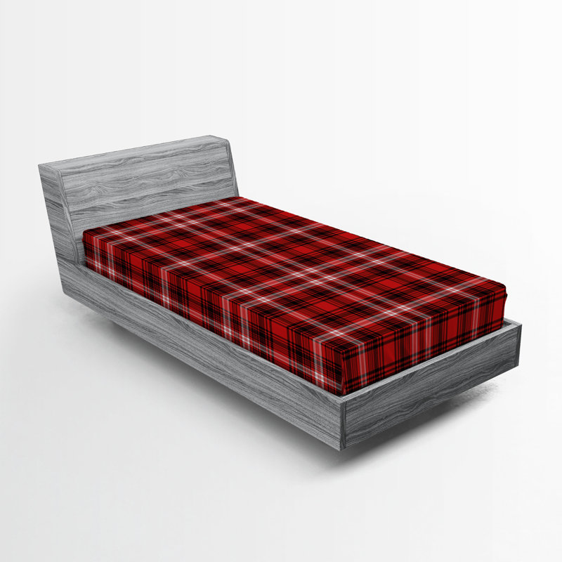 Drap-housse Ambesonne, paquet de 2, Écarlate / noir / motif écossais blanc, Drap-housse de taille simple