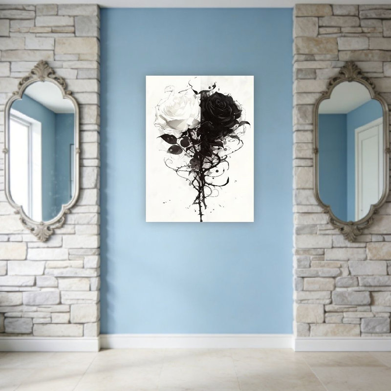Rose noire et blanche, art mural non encadré, L 36 po x l 24 po