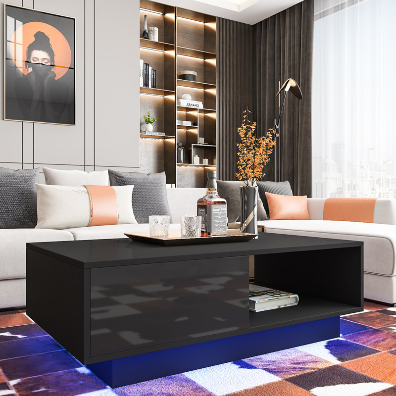 Table basse moderne avec lumière DEL Kylianna, Noir
