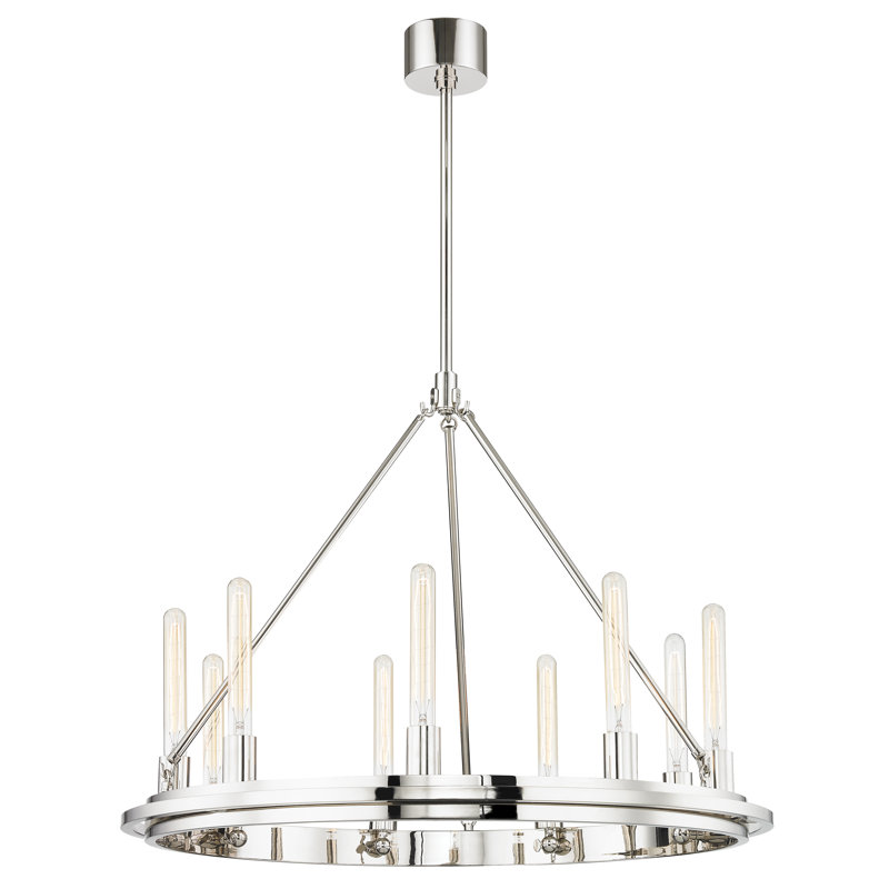 Lustre en roue de chariot à 9 lumières de style bougie Chambers, Nickel poli