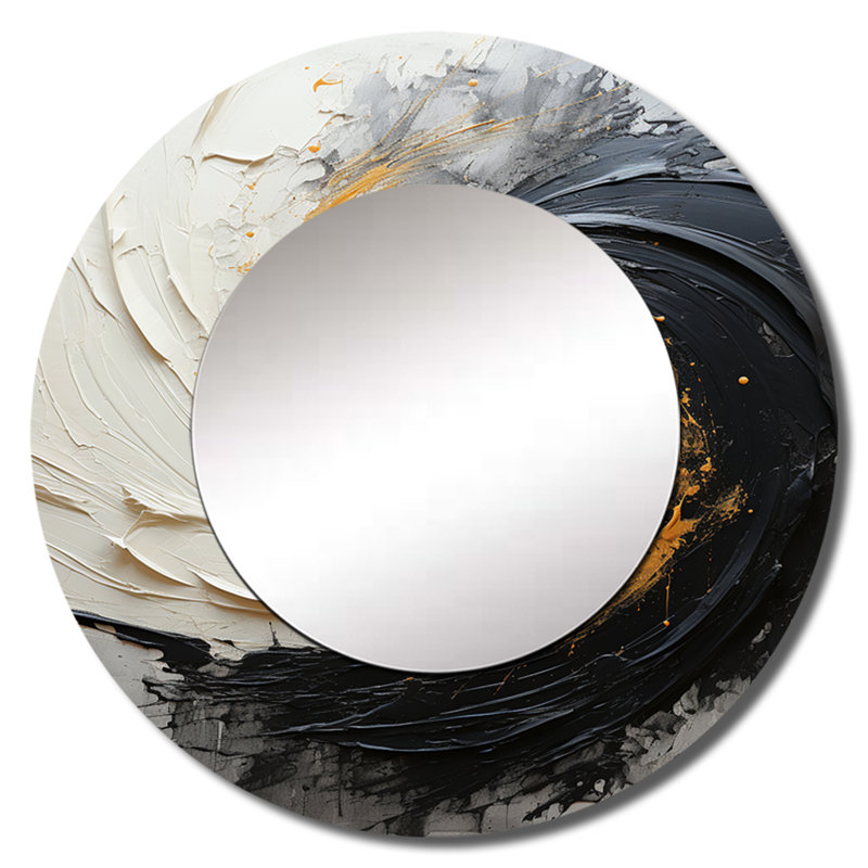 Infinite Motion IV - grand miroir mural à spirales abstraites, miroir rond rond jaune, impression d'art en métal