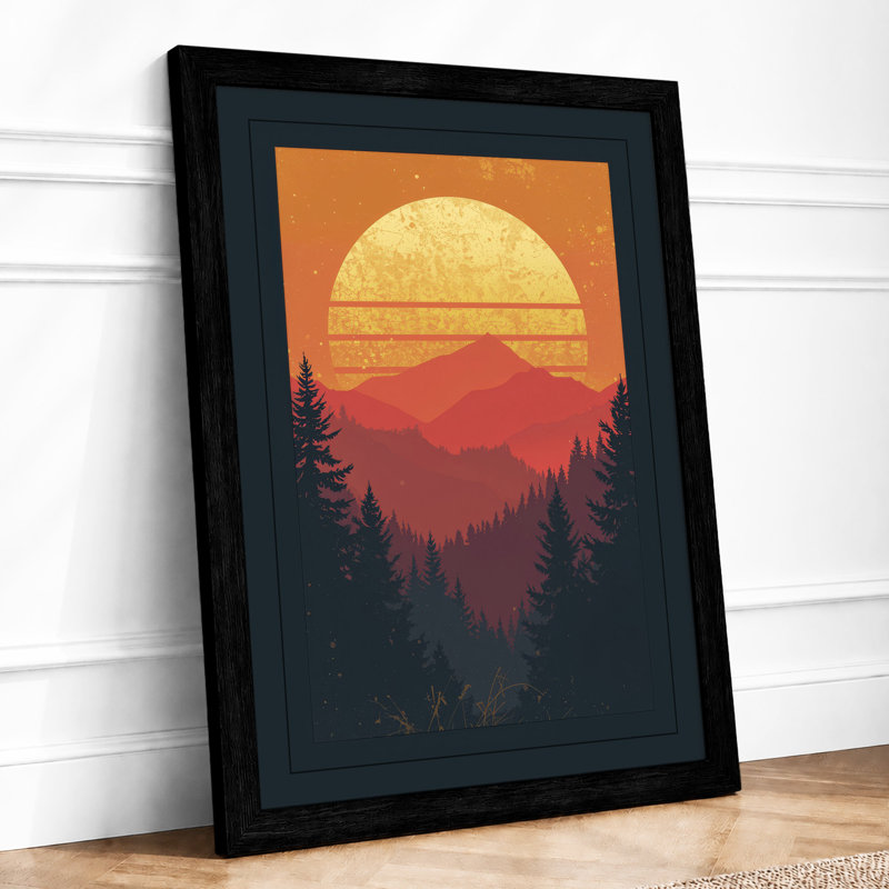 Mountain Sunrise Minimalist - Framed Print, A4 - 29.7 x 21.0 cm, Black