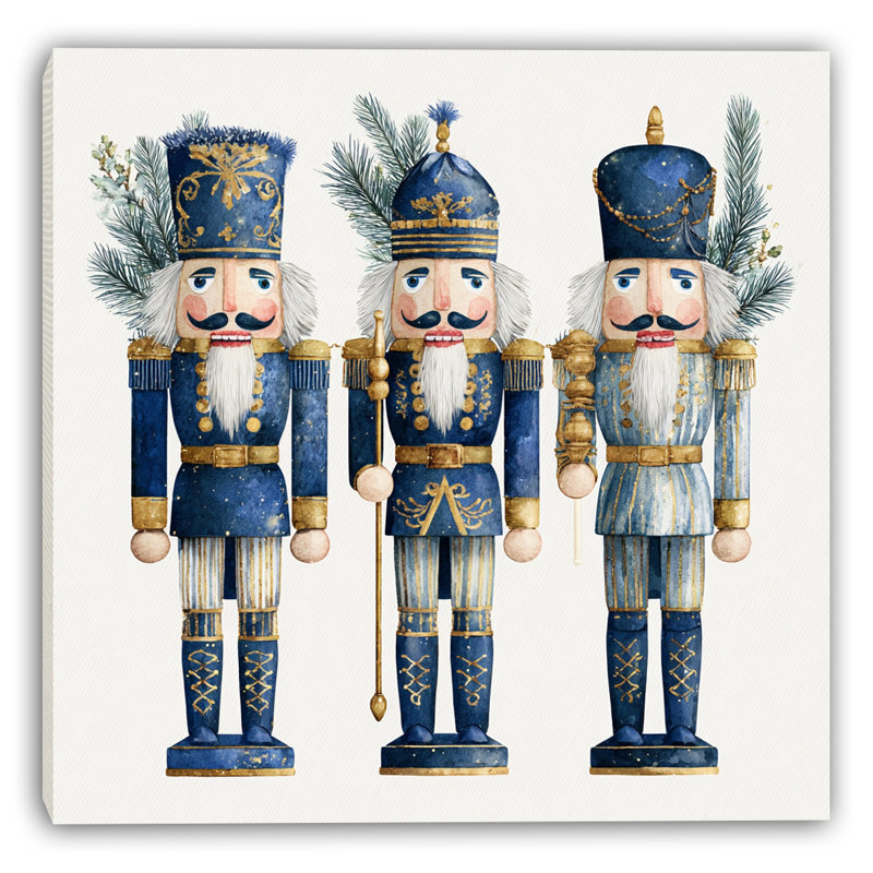 «Blue and Gold Nutcracker Trio», art mural sur toile tendue, H 12 po x l 12 po