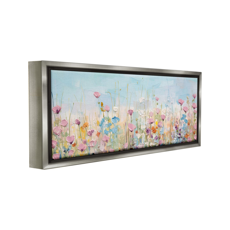 «Peaceful Wildflowers Meadow Floater Frame» par Gina Kelly sur, H 14 po x l 31 po, Cadre flottant gris lustré