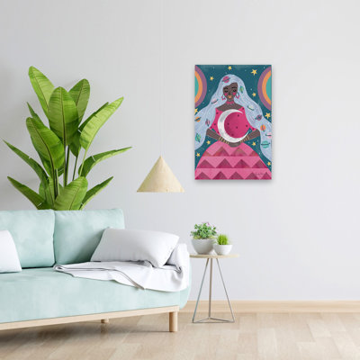 Mystical Woman II - Blue Celestial Crescent Moon Ethereal Art