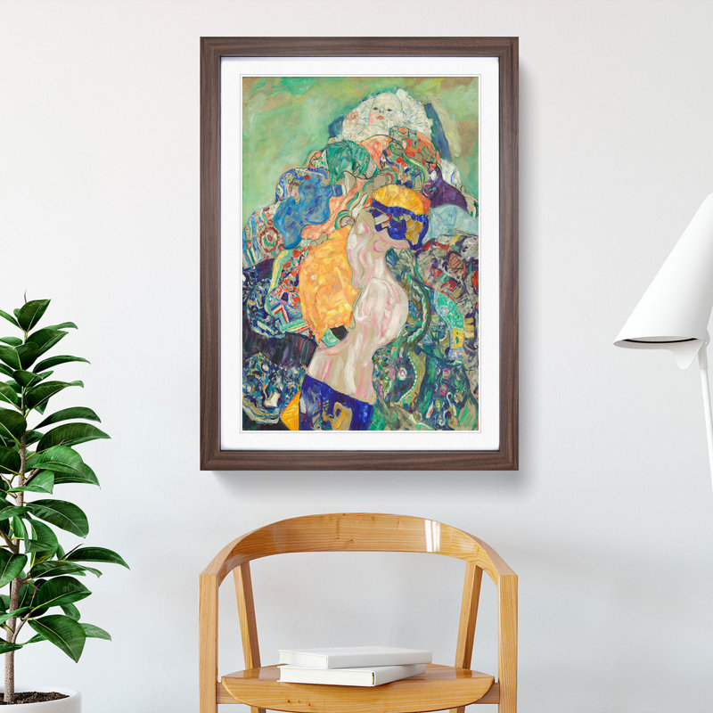 Baby Cradle by Gustav Klimt - Picture Frame Painting, 48cm H x 36cm W x 2cm D, Walnut