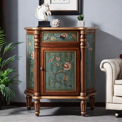 Vintage Hand-Painted Semi-Circular Accent Cabinet