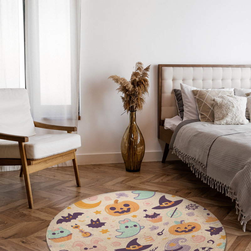 Tapis tressé à charme squelette pâle, Rond 5 pi