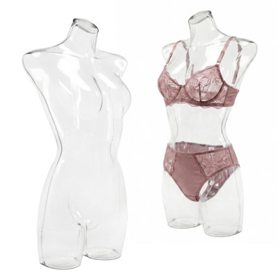 Clear Female Plastic Mannequin Torso, Unassembled Transparent Dress Form, Female Manikin Torso Hip Long, Mannequins Model Display Body Stand for Clothes, Underwear Display & Decoration