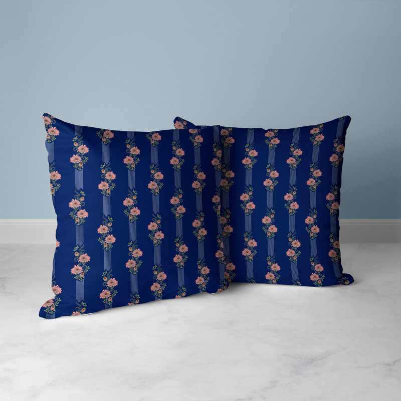 Blue and Pink Floral Reversible Square Throw Pillow