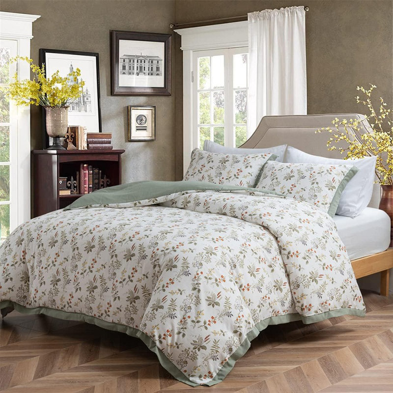  Housse de couette Floral, Housse de couette grand et 2 taies d'oreiller stan