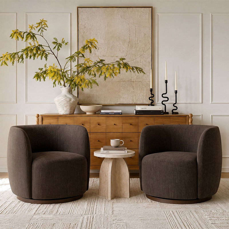 Ensemble de chaises d'appoint modernes pivotantes en tonneau avec siège rembourré, Brun