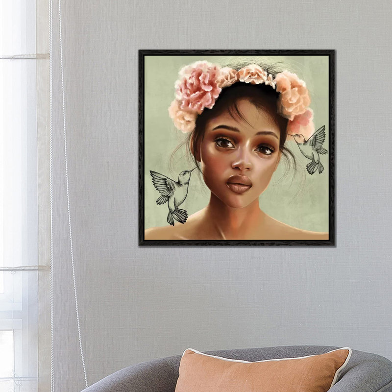 Flowers In Your Hair by Teodora Jelenic - Print on Canvas, 66.04 cm H x 66.04 cm W, Black Framed