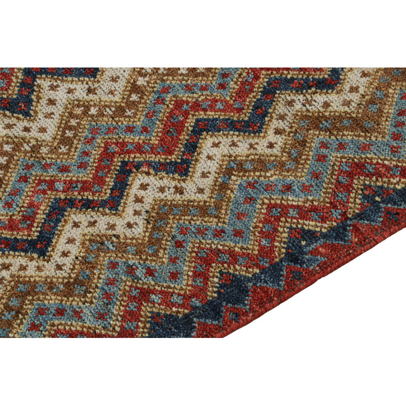 Rug & Kilim’S Antique Tribal Rug In Red, Blue And Beige-Brown Chevrons, Rectangle 8' x 10'