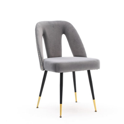 Chaise de salle à manger contemporaine rembourrée en velours gris avec têtes de clou, pieds dorés, rembourrage en mousse, 2 têtes de chaise et intérieur cloutés, 2, 15,7 po Élevé