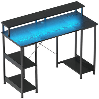 Table d'ordinateur réversible avec prises de courant et lumières DEL