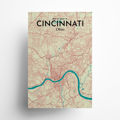 Cincinnati, États-Unis d'Amérique, carte de la ville - ensemble d'imprimés non encadrés