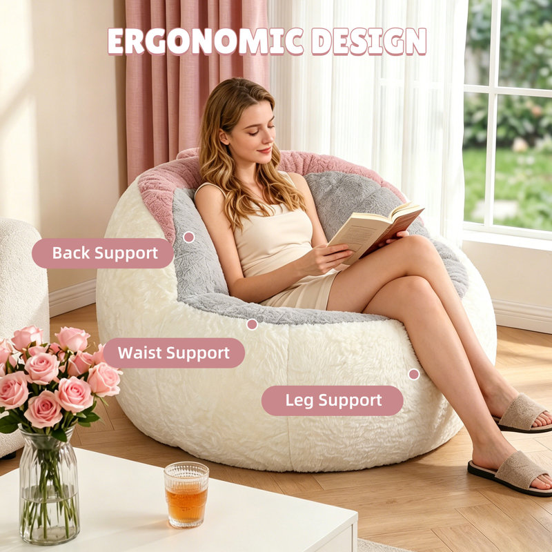 Fauteuil à billes surdimensionné pour adultes, canapé-lit simple en forme de noix avec mousse de compression, Gray/White