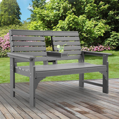 Hdpe All Weather Outdoor Bench With Cup Holders, 2-3 Persons Garden Bench With 700 Lbs Weight Capacity, Patio Benches For Outdoors, Garden, Porch, Backyard And Park