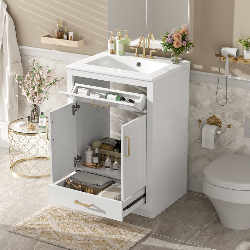 Meuble-lavabo moderne 24 po avec lavabo en céramique intégré | Idée de cadeau