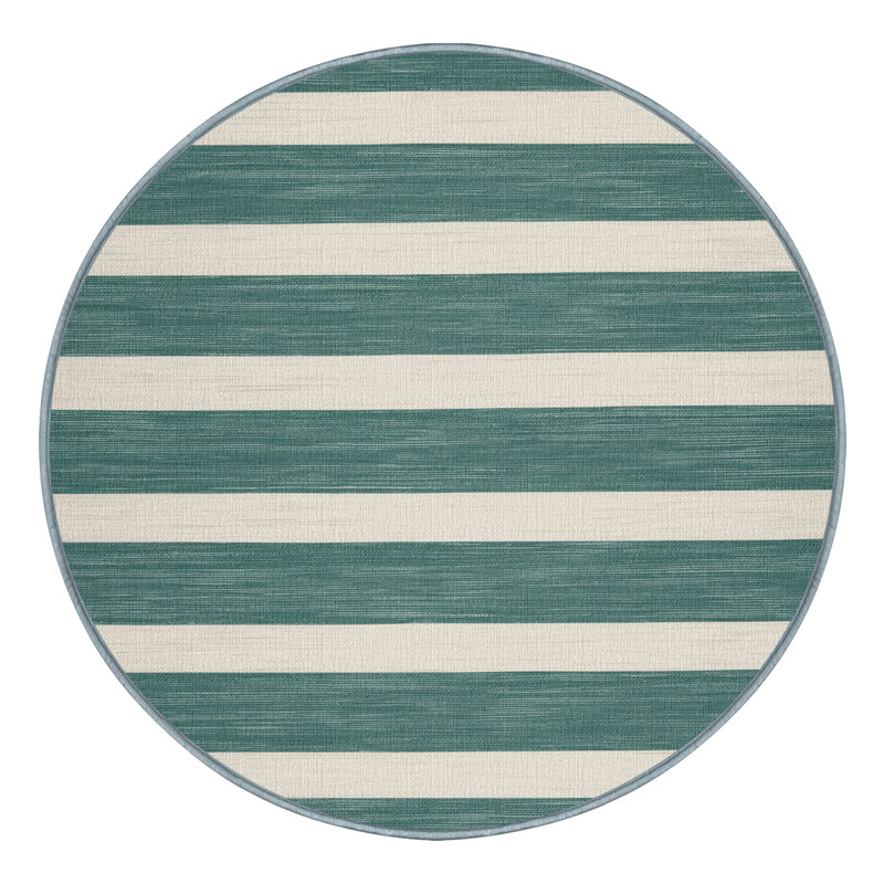 Tapis bleu à rayures horizontales lavable à la machine, Rond 7 pi