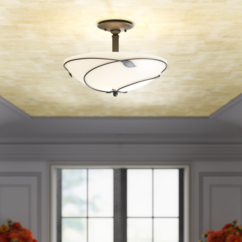 Leaf Semi Flush Mount, Bronze, 11" H x 16" W x 16" D, Opal