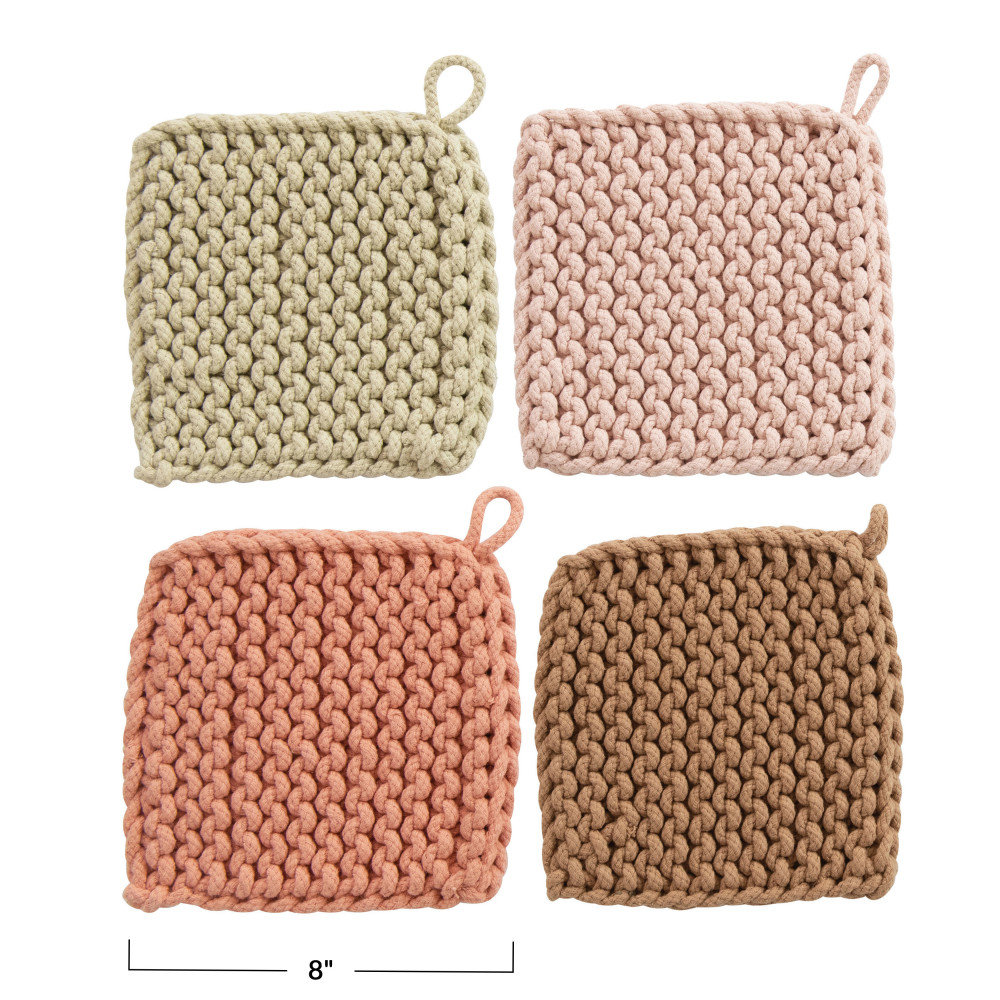 Elodia 2-Piece Crocheted Potholder Set, Pink/Green
