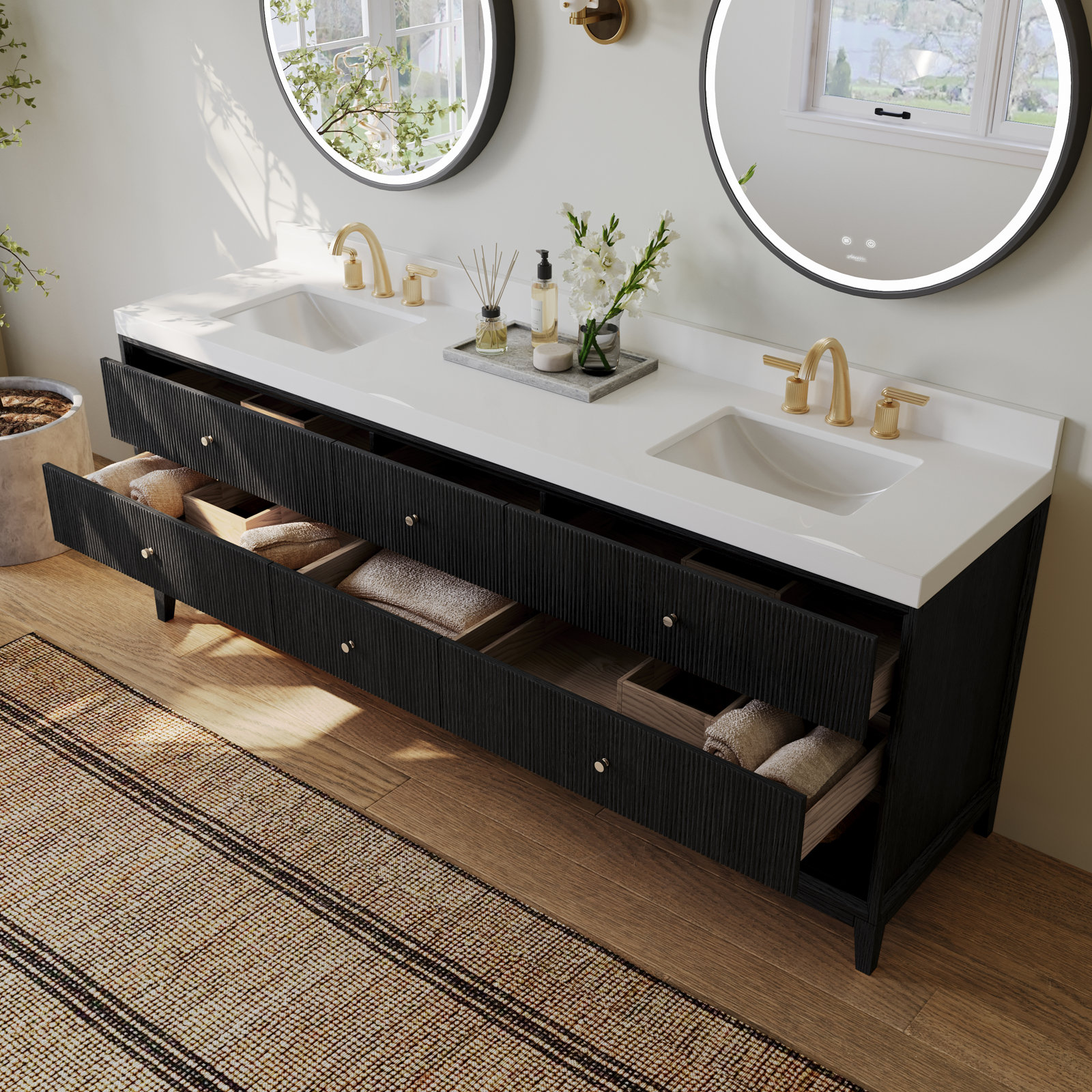 Momo Oak Single Bathroom Vanity, Black Oak, 84"